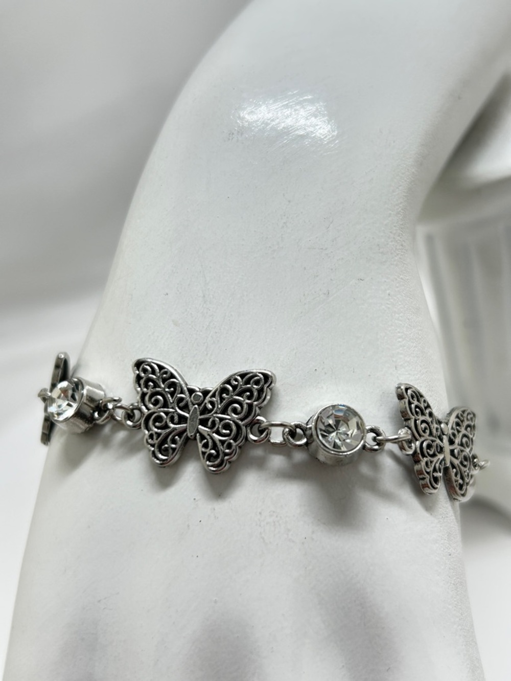 Silver Cutout Butterfly Bracelet With Crystals, Great Quality